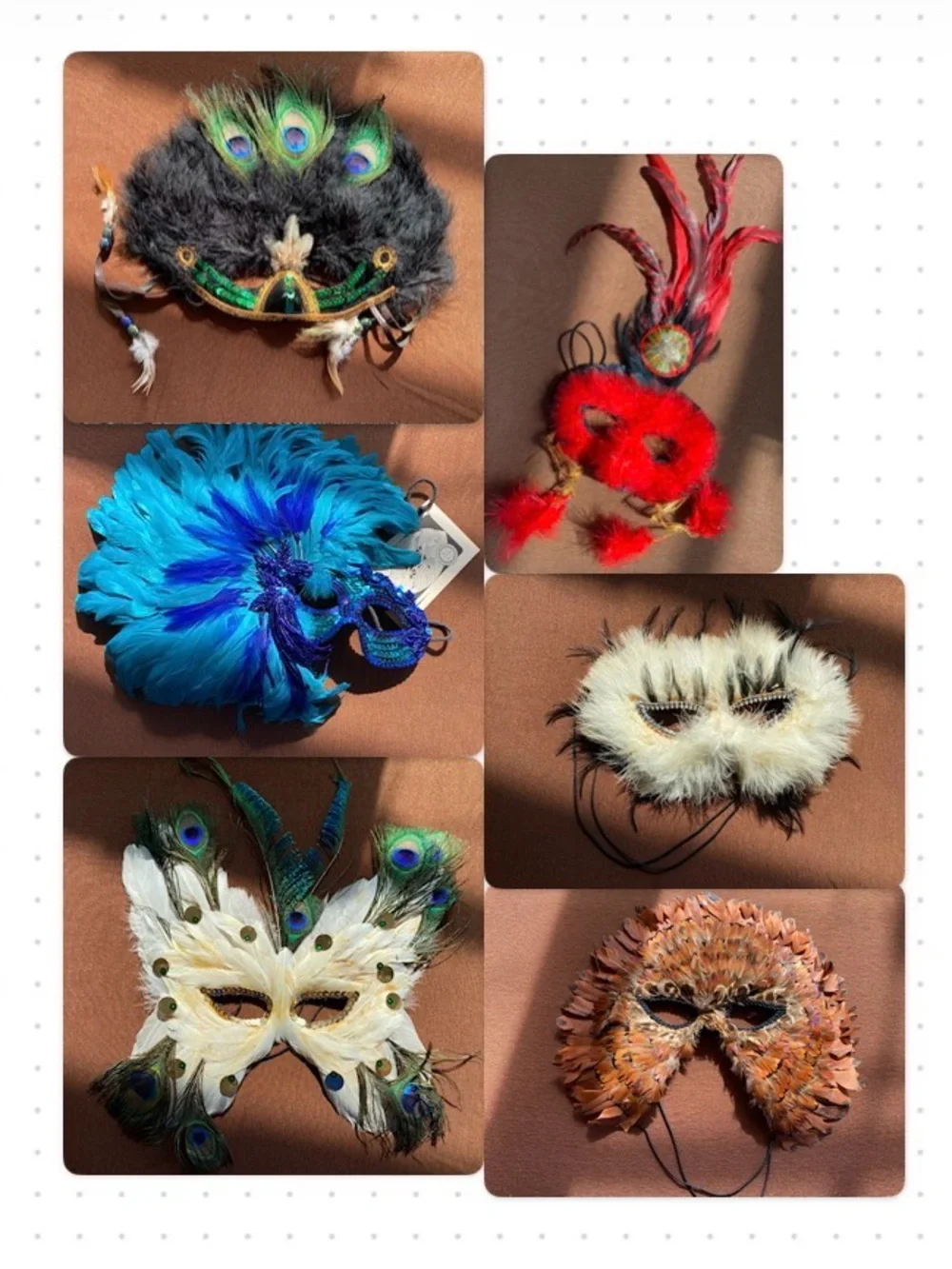 Feathered Peacock Mask with Green Sequin Accents